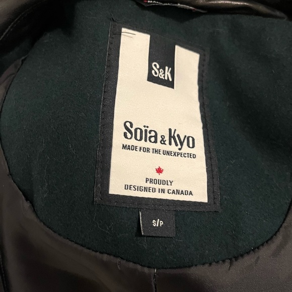 GREEN 60% WOOL - MIXED MATERIAL STYLE WOOL COAT WITH PLEATHER & ZIP DETAIL - Picture 2 of 9